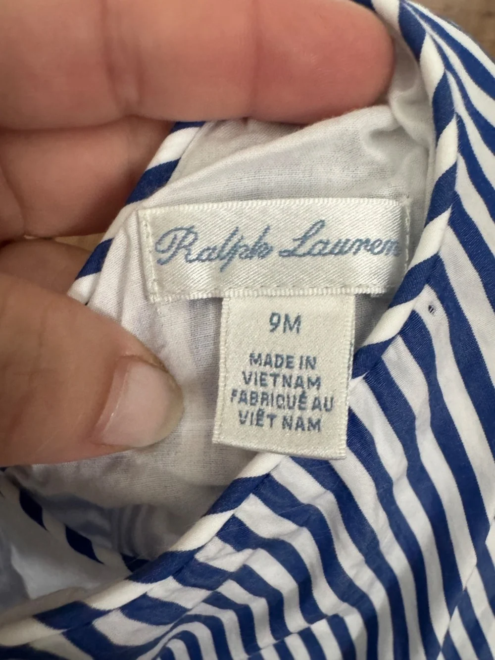 Ralph Lauren Polo Blue Striped 2 Piece Dress Pinafore Bloomer Size 9 Months A